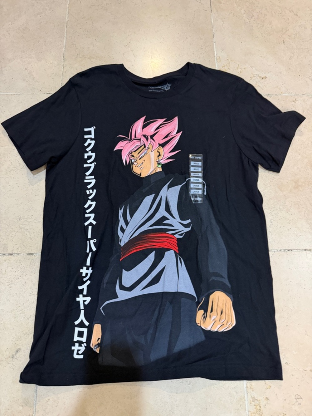 Black Graphic Anime Short-Sleeve Tee with Pink Accent